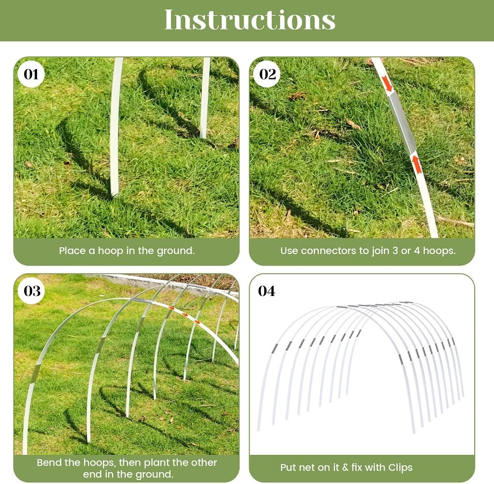 Greenhouse Hoops 20pcs, Garden Hoops for 1-3.5ft Wide Raised Bed, 5 Sets of 5.6ft Long Super Bendable Fiberglass Support Frame, Small Garden Tunnel for Row Cover (S Size)