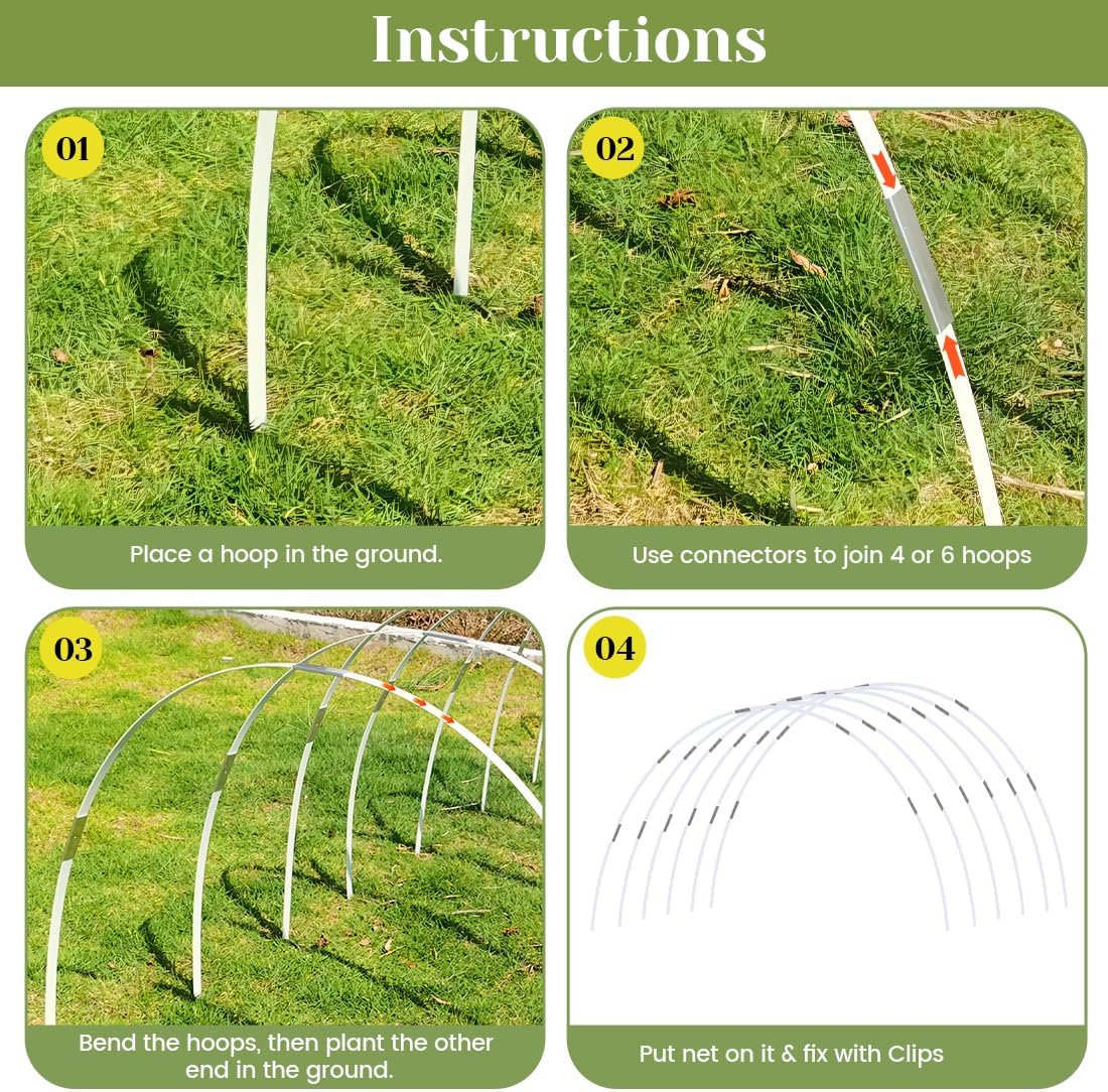 Greenhouse Hoops 20pcs, Garden Hoops for 1-3.5ft Wide Raised Bed, 5 Sets of 5.6ft Long Super Bendable Fiberglass Support Frame, Small Garden Tunnel for Row Cover (S Size)