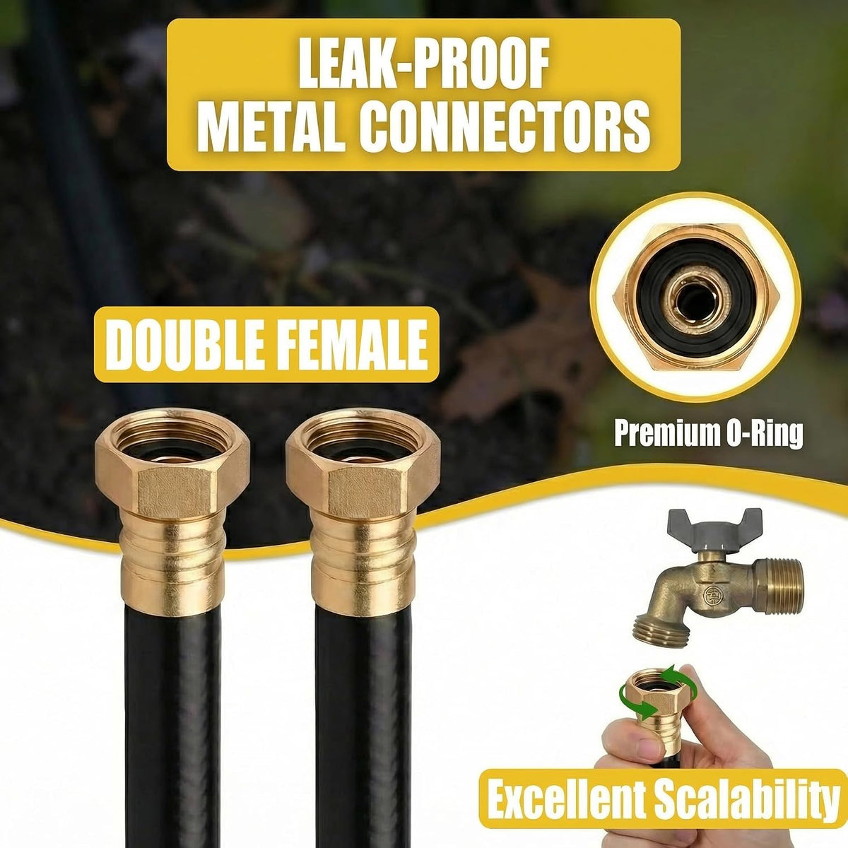 15FT Female to Female Leader Hose, 5/8 in, 3/4 GHT Brass Fittings