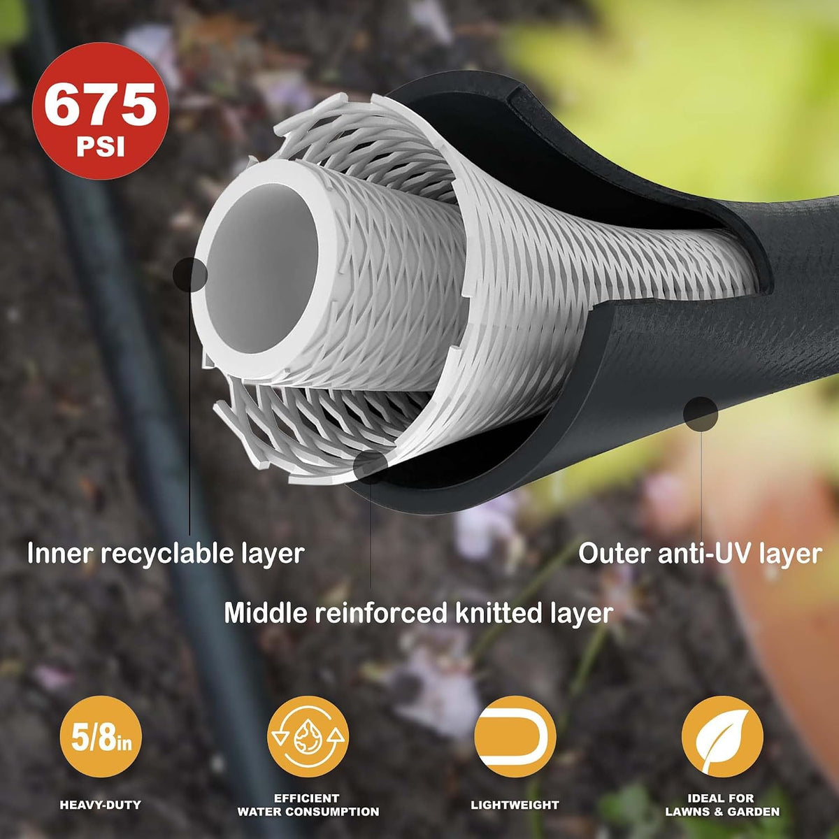 15FT Female to Female Leader Hose, 5/8 in, 3/4 GHT Brass Fittings