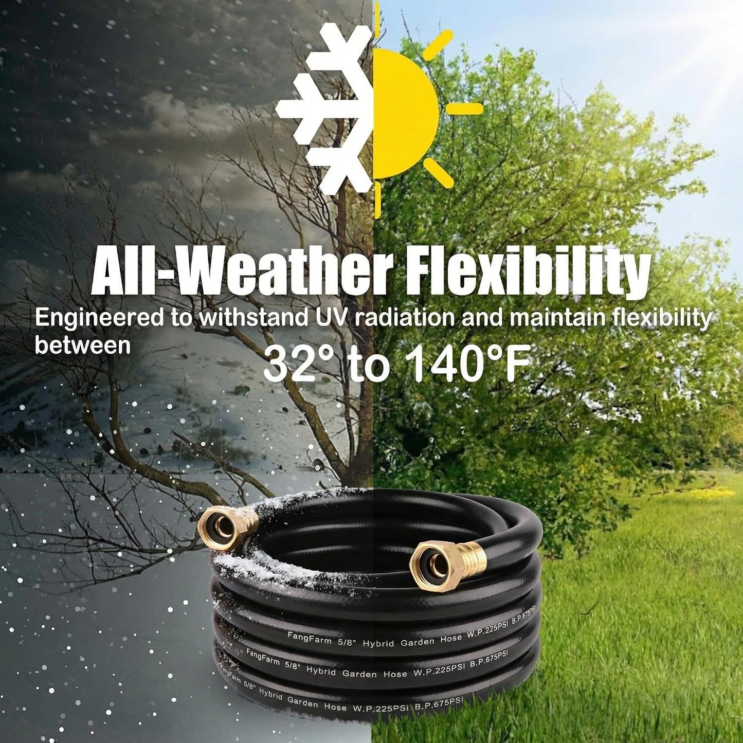 15FT Female to Female Leader Hose, 5/8 in, 3/4 GHT Brass Fittings