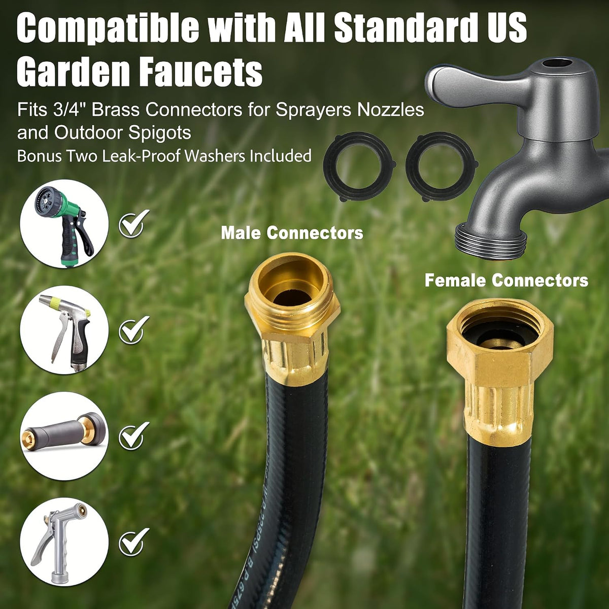 15FT Female to Female Leader Hose, 5/8 in, 3/4 GHT Brass Fittings