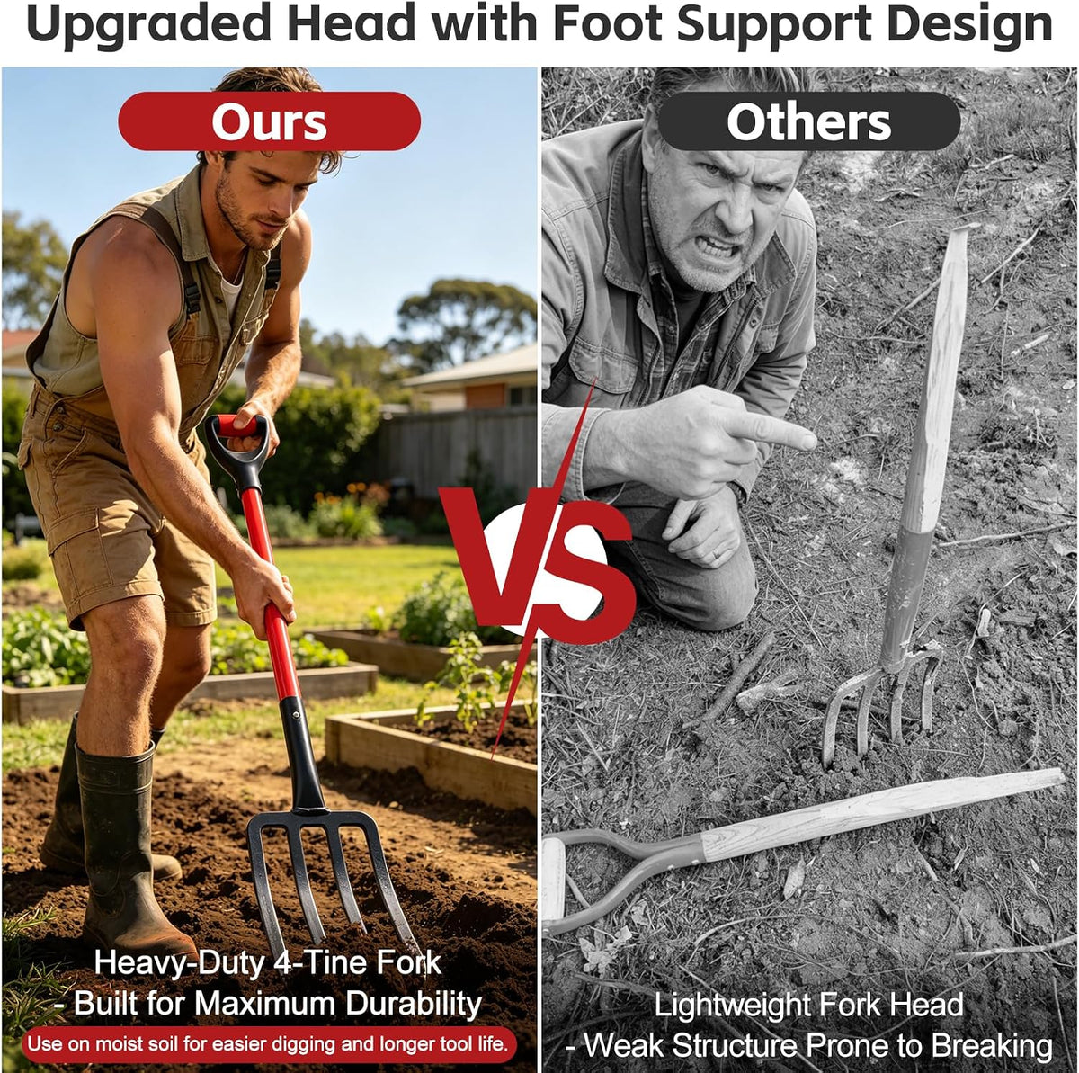 47IN Garden Pitchfork, One-piece Design 4-Tine Garden Fork Heavy Duty Digging Manure Forks for Potato Digging Mulch Spreading Loosening Soil Hay Compost Aeration Transplanting Farm Garden