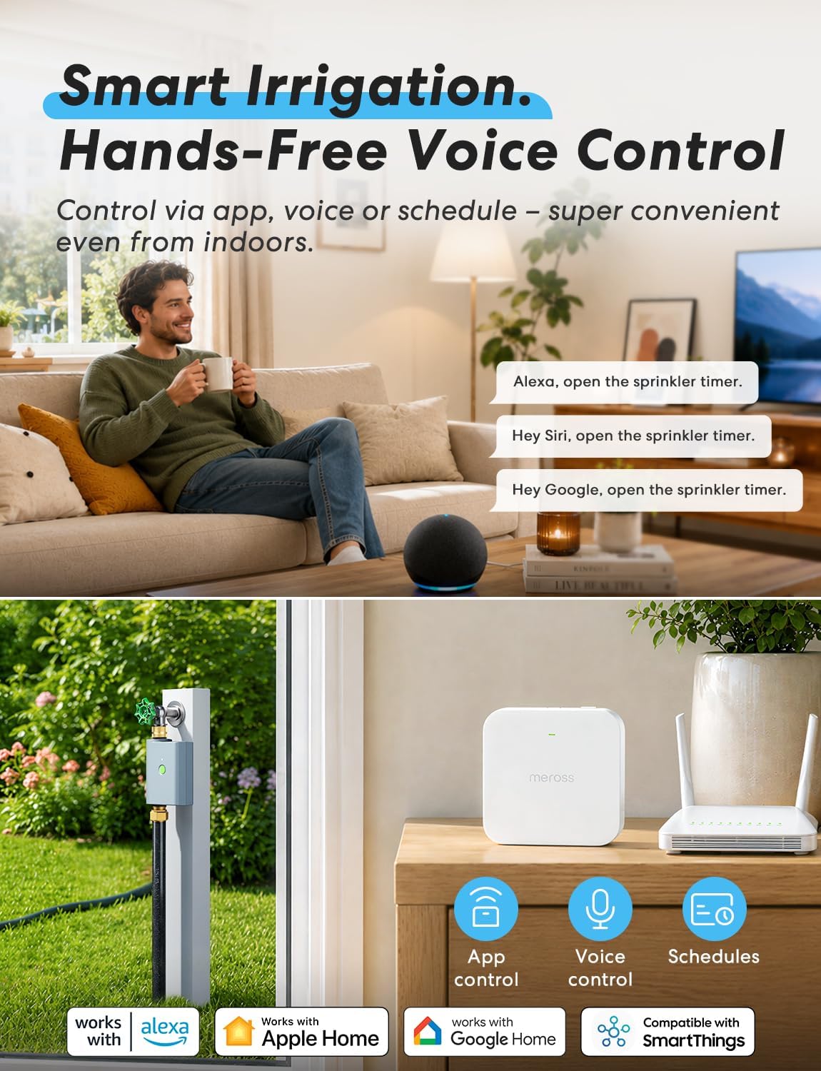 WiFi Water Timer for Garden Hose, Rain Skip, Hub Included, IP65