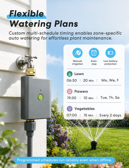 WiFi Water Timer for Garden Hose, Rain Skip, Hub Included, IP65