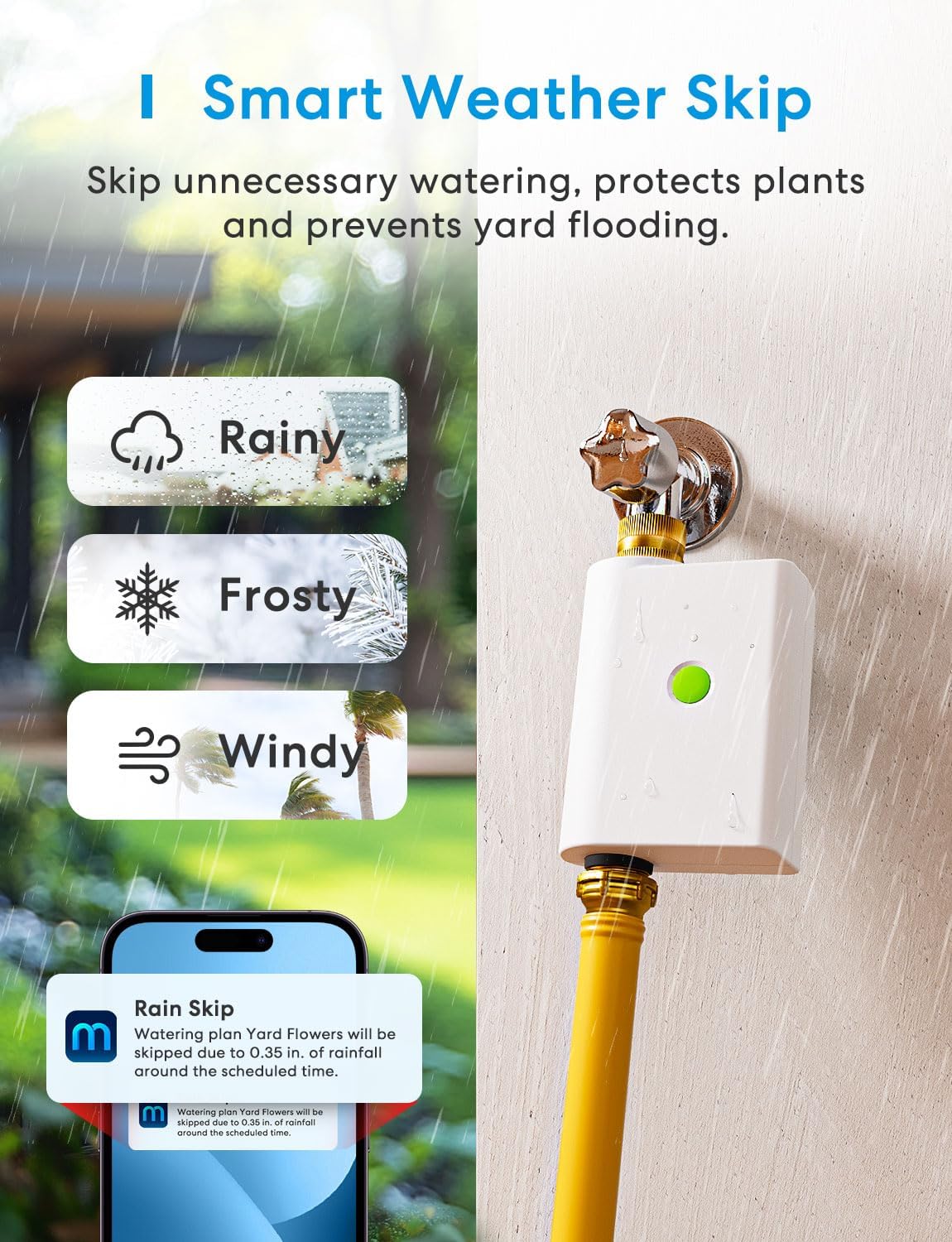 WiFi Water Timer for Garden Hose, Rain Skip, Hub Included, IP65