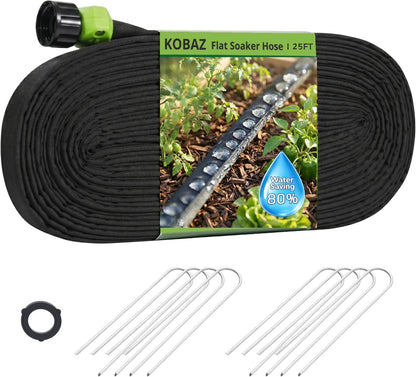 Soaker Hose 30 FT, Flat Soaker Hose for Garden, Water-Saving, 15ft 2 pack