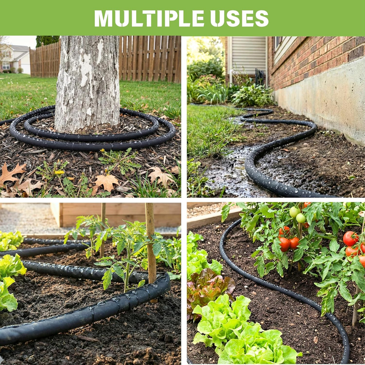 Soaker Hose 30 FT, Flat Soaker Hose for Garden, Water-Saving, 15ft 2 pack