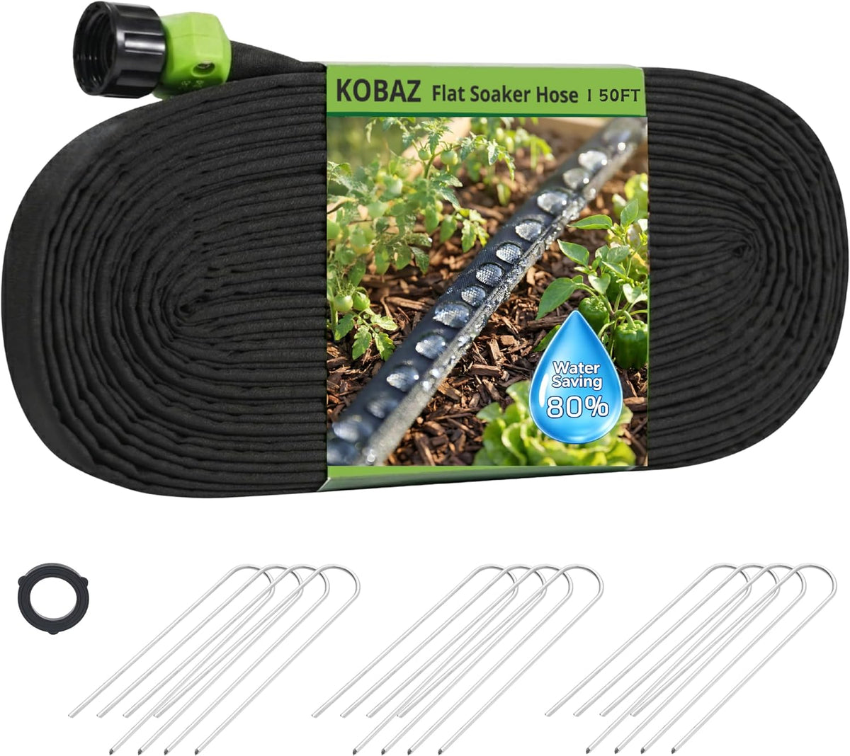 Soaker Hose 30 FT, Flat Soaker Hose for Garden, Water-Saving, 15ft 2 pack