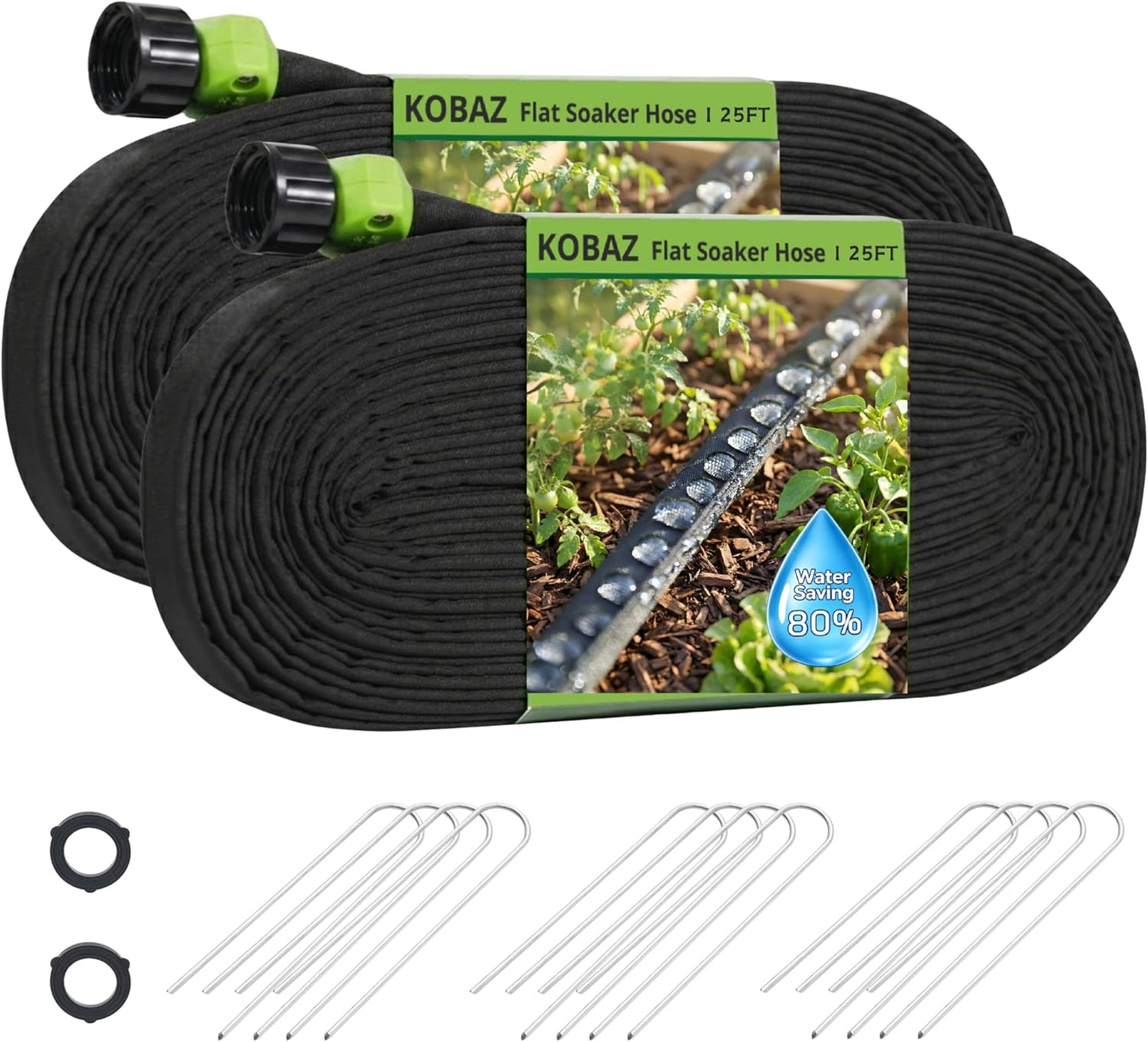 Soaker Hose 30 FT, Flat Soaker Hose for Garden, Water-Saving, 15ft 2 pack