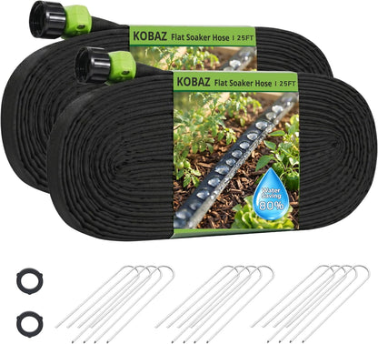Soaker Hose 30 FT, Flat Soaker Hose for Garden, Water-Saving, 15ft 2 pack