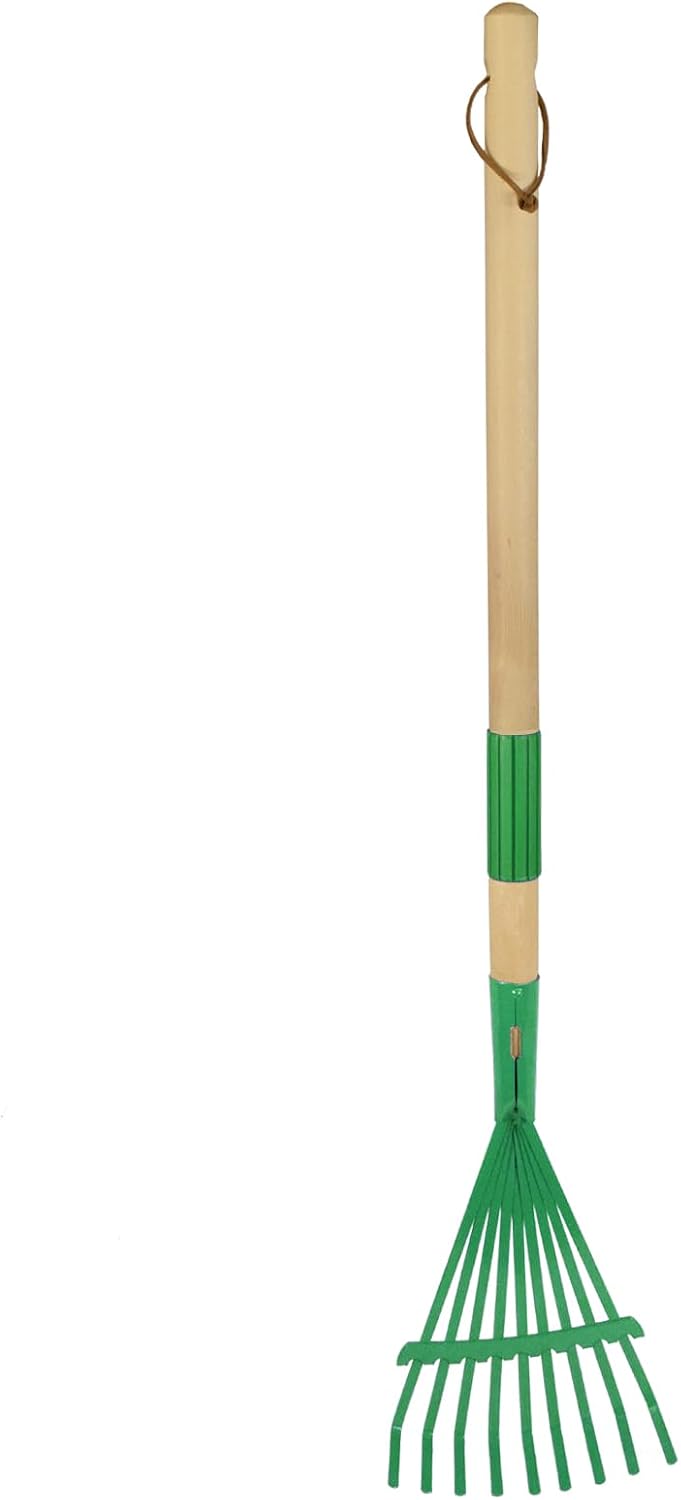 Kids Leaf Rake-Small Wooden Handle Leaf Rake with Metal Tines, 27inches /69cm Length, for Kids Enjoy Garden Cleaning Activities (Blue)