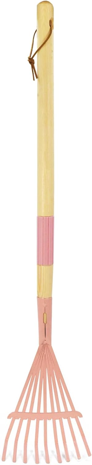 Kids Leaf Rake-Small Wooden Handle Leaf Rake with Metal Tines, 27inches /69cm Length, for Kids Enjoy Garden Cleaning Activities (Blue)