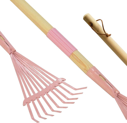Kids Leaf Rake-Small Wooden Handle Leaf Rake with Metal Tines, 27inches /69cm Length, for Kids Enjoy Garden Cleaning Activities (Blue)