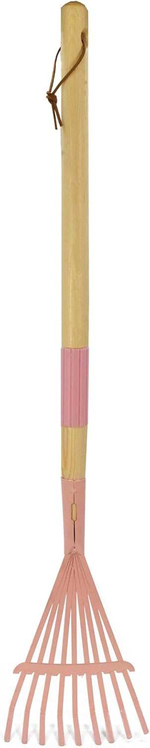 Kids Leaf Rake-Small Wooden Handle Leaf Rake with Metal Tines, 27inches /69cm Length, for Kids Enjoy Garden Cleaning Activities (Blue)