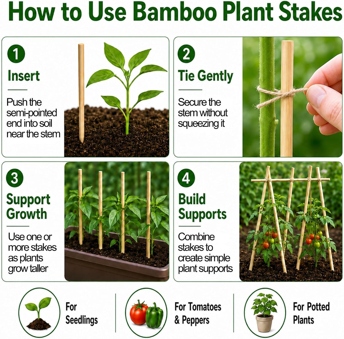 100 PCS 3FT Bamboo Plant Stakes, 6.3mm Thick Bamboo Stakes