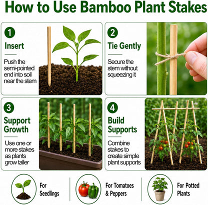 100 PCS 3FT Bamboo Plant Stakes, 6.3mm Thick Bamboo Stakes