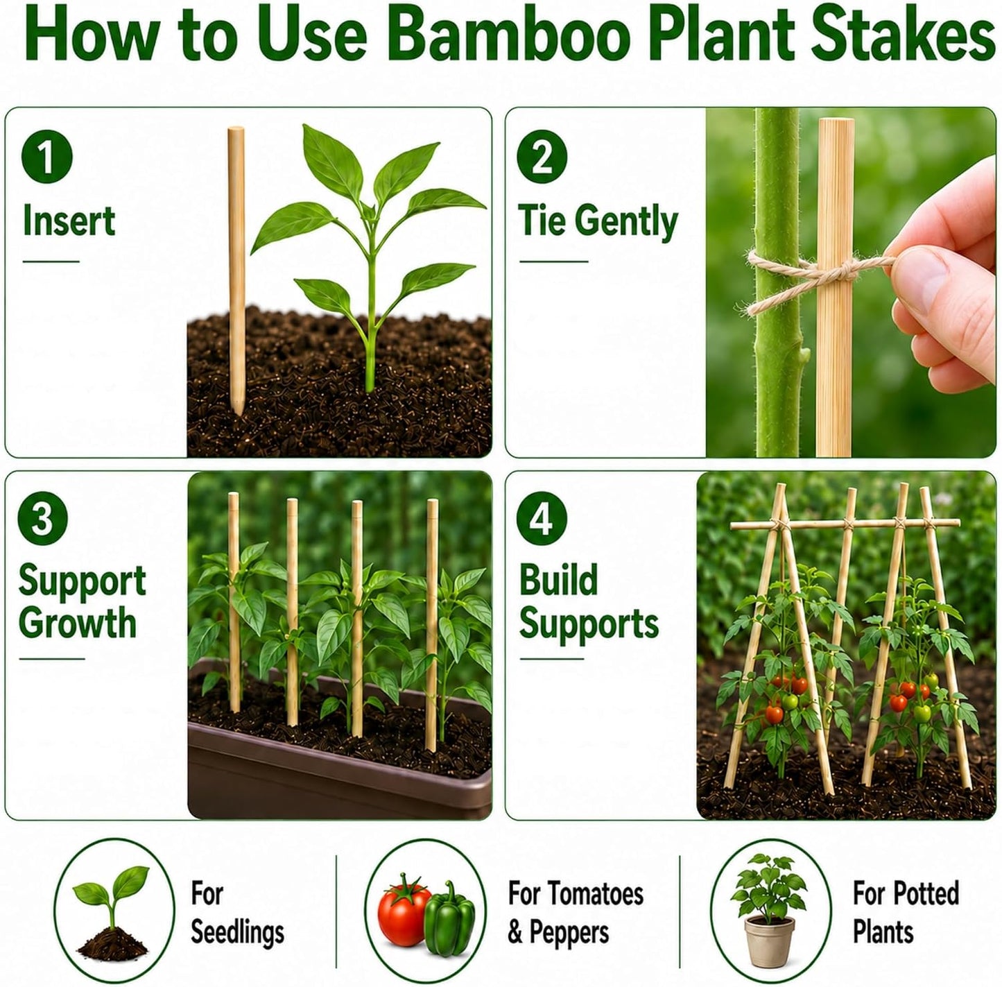 100 PCS 3FT Bamboo Plant Stakes, 6.3mm Thick Bamboo Stakes