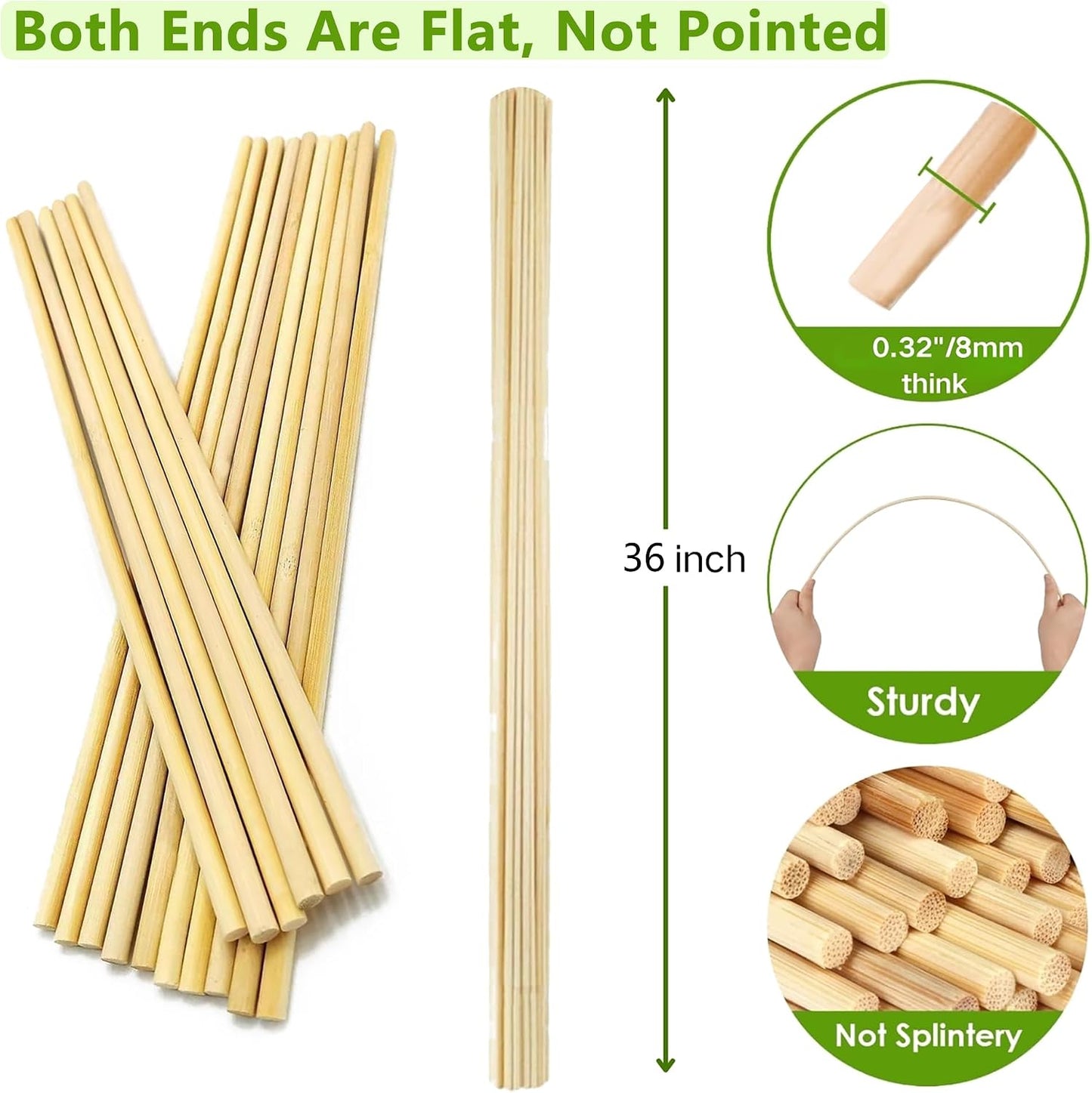 100 PCS 3FT Bamboo Plant Stakes, 6.3mm Thick Bamboo Stakes