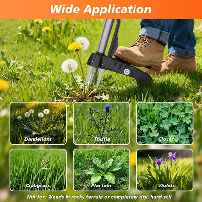 Stand Up Weed Puller Tool - 4-Claw Steel Head Hand Weeding Tool - 40" Retractable Handle with Easy-Eject Mechanism for Dandelions, Clover, No Bending or Kneeling