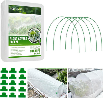 10x30Ft Plant Freeze Protection Cover with 36 Hoops & Clips