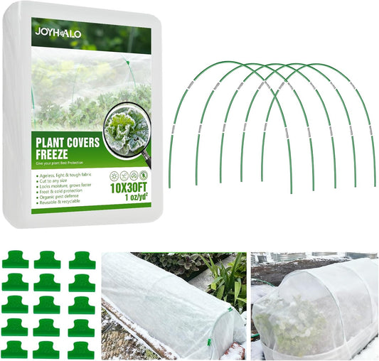 10x30Ft Plant Freeze Protection Cover with 36 Hoops & Clips