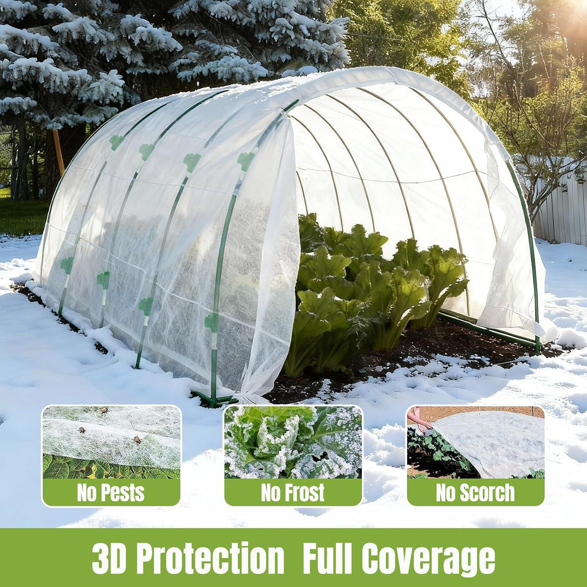 10x30Ft Plant Freeze Protection Cover with 36 Hoops & Clips