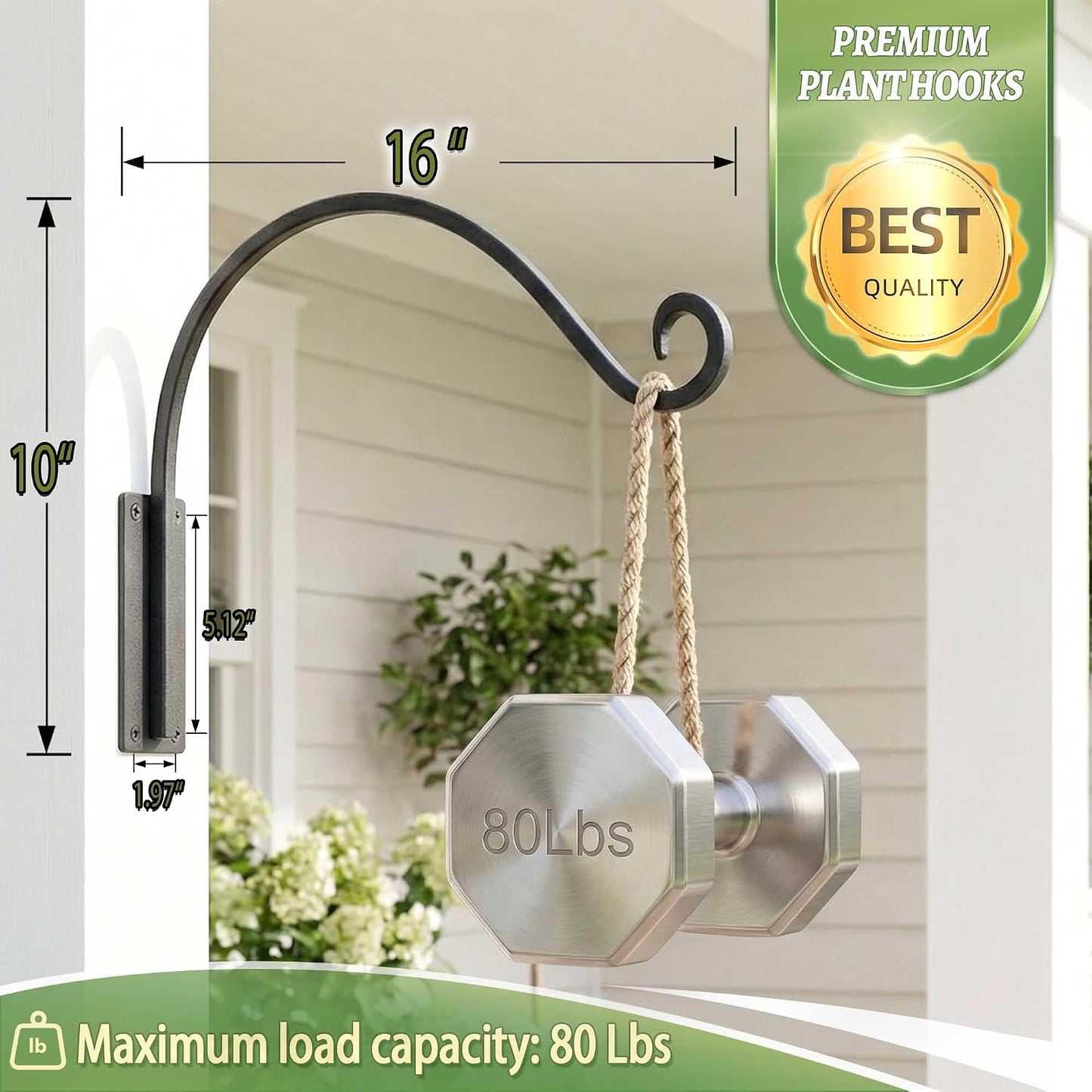 Heavy Duty Plant Hanger Bracket: 16 Inch 80 lbs Outdoor Hook