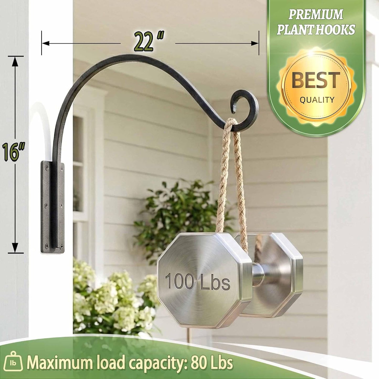 Heavy Duty Plant Hanger Bracket: 16 Inch 80 lbs Outdoor Hook