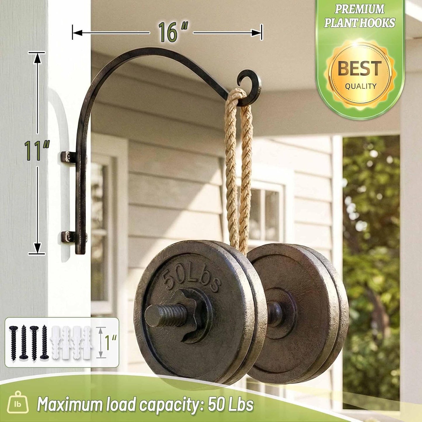 Heavy Duty Plant Hanger Bracket: 16 Inch 80 lbs Outdoor Hook