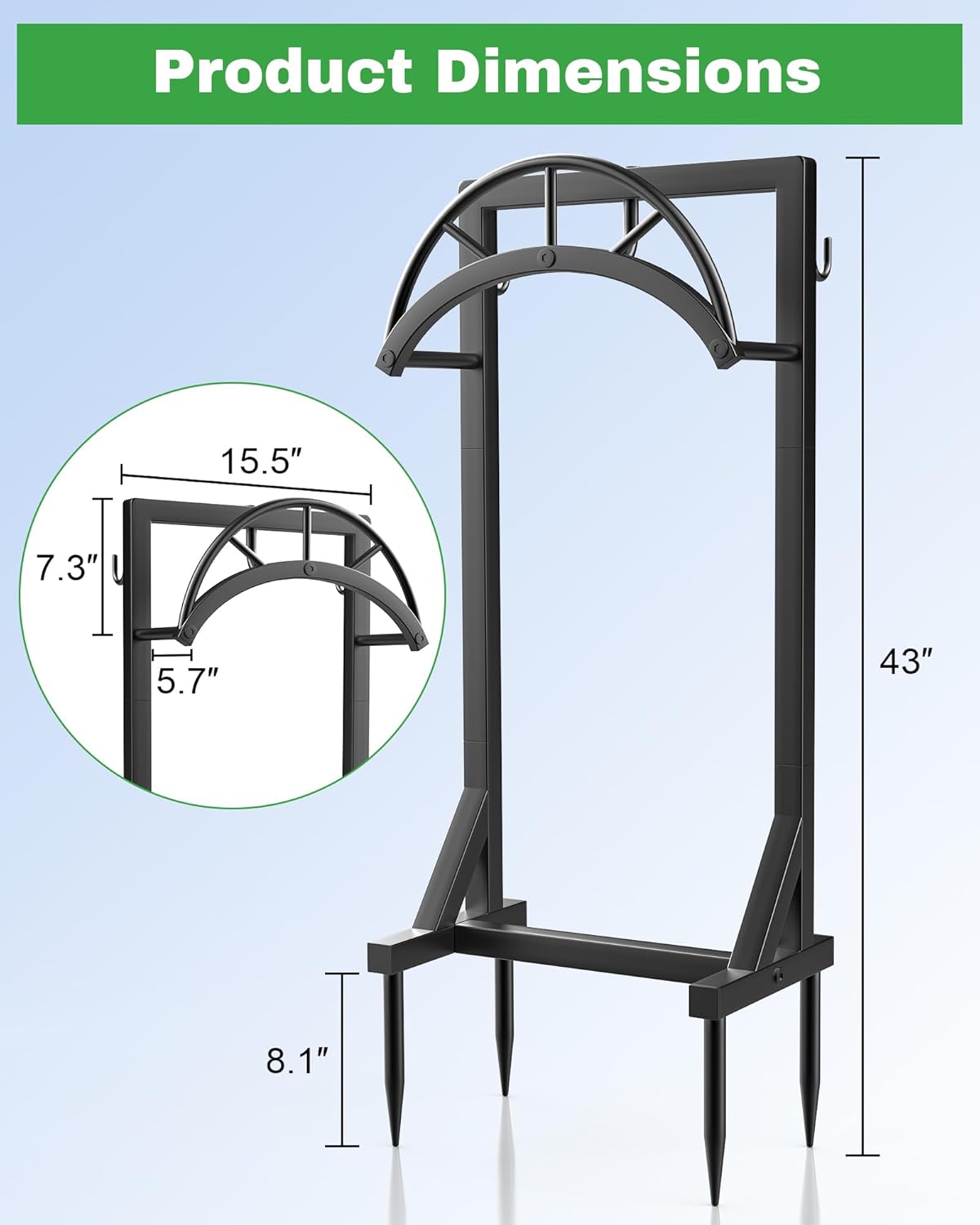 Garden Hose Holder and Hanger, Metal Water Hose Storage Stand, Upgraded Freestanding Water Hose Organizer Rack with 2 Tool Hooks for Outdoor Yards, Farms and Lawns, Black