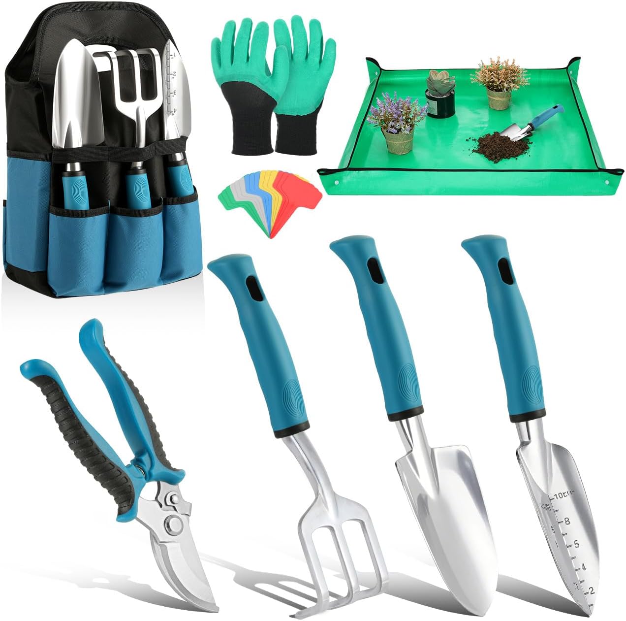 Gardening Tools Set, 8PCS Gardening Gifts for Women, Blue+Black