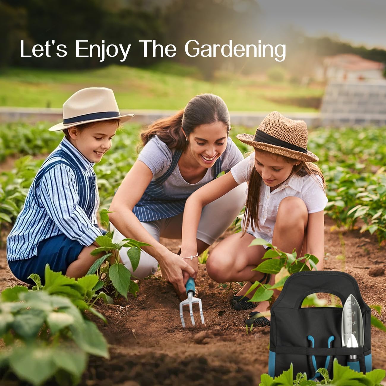 Gardening Tools Set, 8PCS Gardening Gifts for Women, Blue+Black