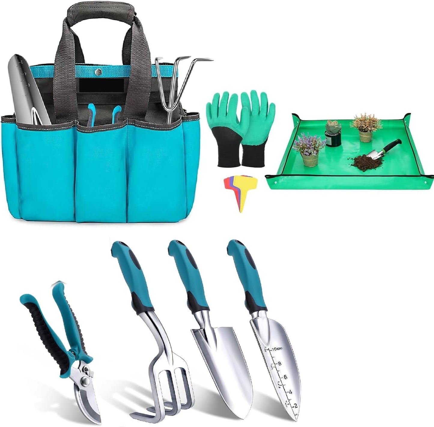 Gardening Tools Set, 8PCS Gardening Gifts for Women, Blue+Black