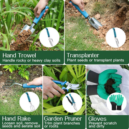Gardening Tools Set, 8PCS Gardening Gifts for Women, Blue+Black