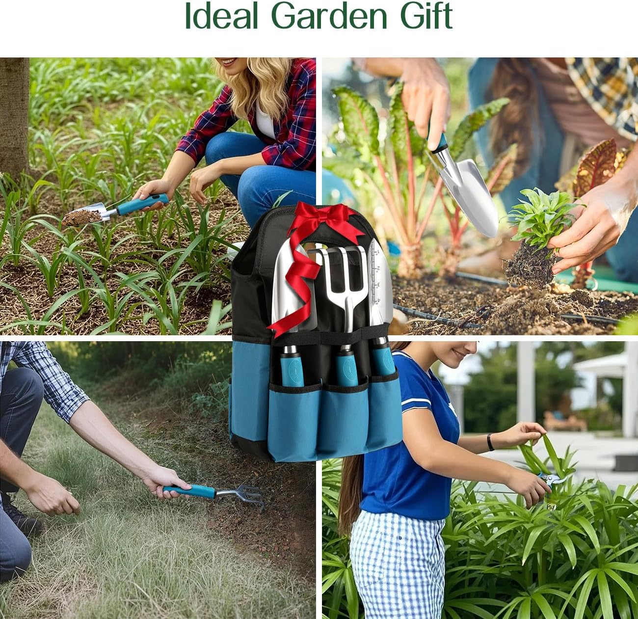 Gardening Tools Set, 8PCS Gardening Gifts for Women, Blue+Black
