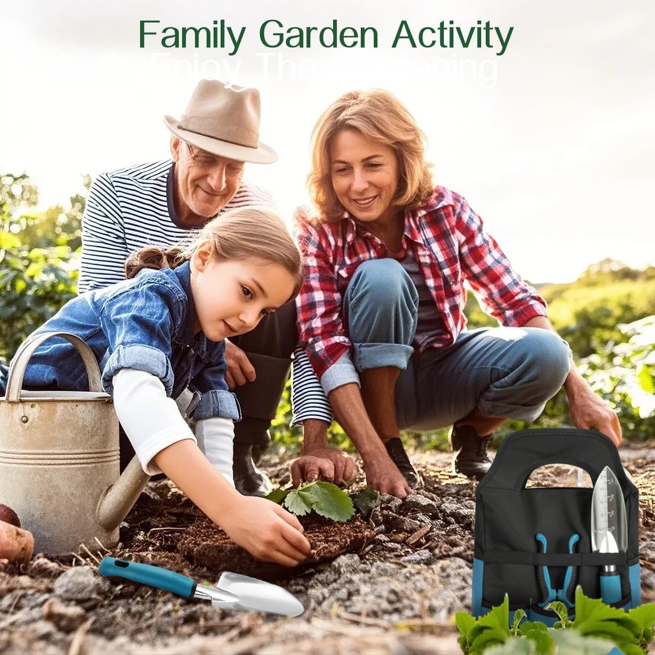 Gardening Tools Set, 8PCS Gardening Gifts for Women, Blue+Black
