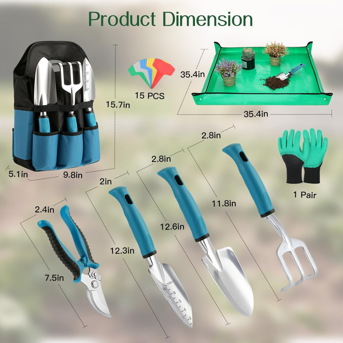 Gardening Tools Set, 8PCS Gardening Gifts for Women, Blue+Black