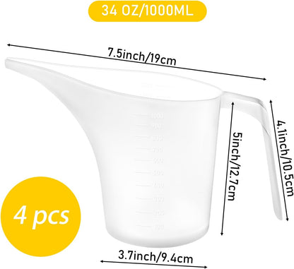 4 Pack Measuring Funnel Pitcher,PlasticMeasuring Cup with Long Spout,Large for Bakeware,Pancake,Batter,Muffin,Cakes,Soap Making,Watering Plants(1000Ml)