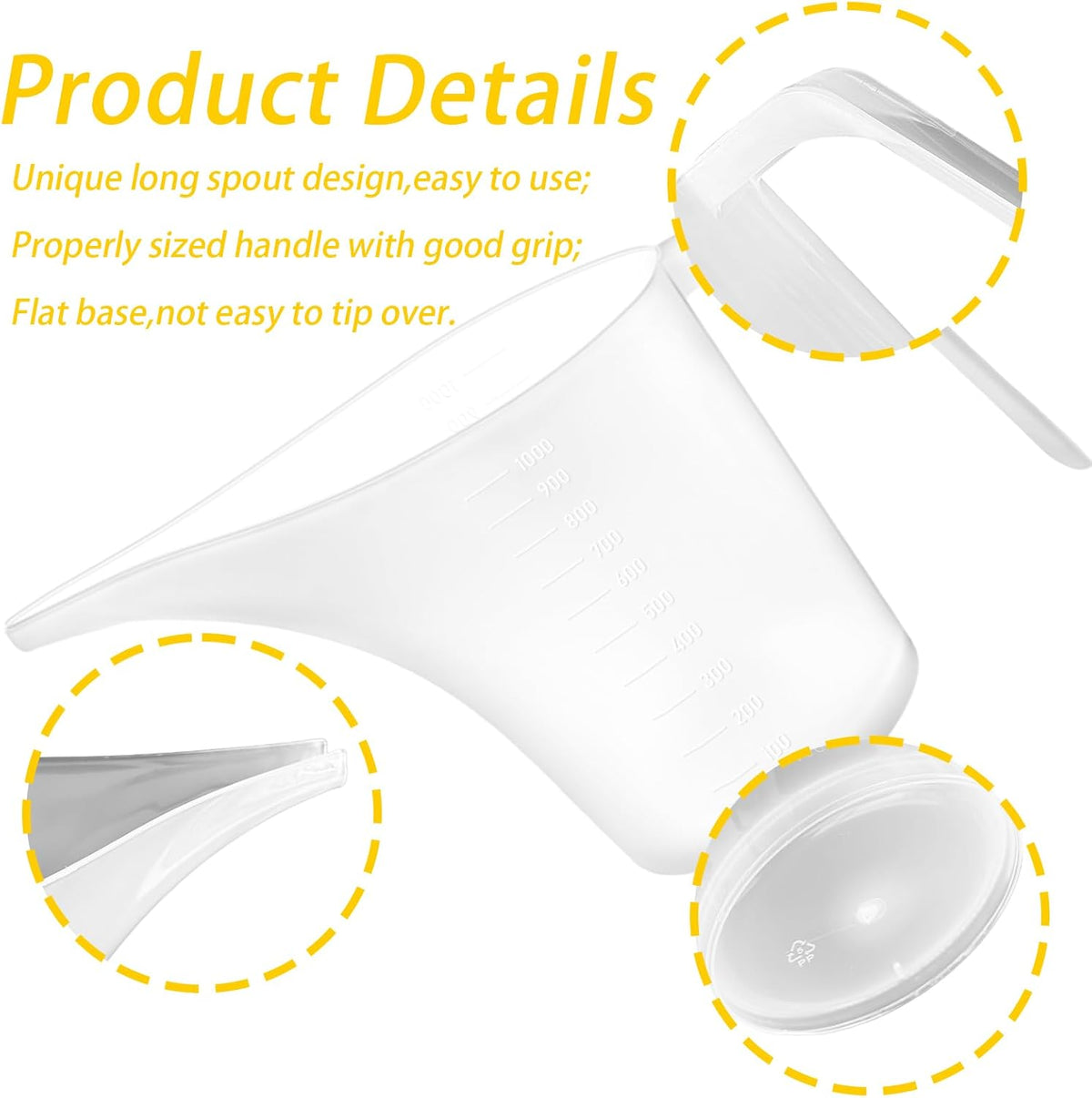 4 Pack Measuring Funnel Pitcher,PlasticMeasuring Cup with Long Spout,Large for Bakeware,Pancake,Batter,Muffin,Cakes,Soap Making,Watering Plants(1000Ml)