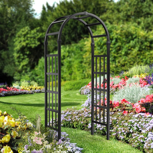 Vinyl Garden Arbor, PVC Wedding Arch for Ceremony Party, Garden Trellis for Climbing Plants Outdoor, Arch Backdrop Stand for Garden, Backyard, Lawn (Black, 39.5in)