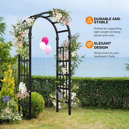 Vinyl Garden Arbor, PVC Wedding Arch for Ceremony Party, Garden Trellis for Climbing Plants Outdoor, Arch Backdrop Stand for Garden, Backyard, Lawn (Black, 39.5in)