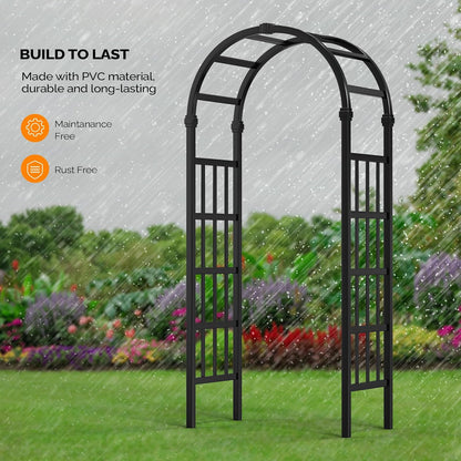 Vinyl Garden Arbor, PVC Wedding Arch for Ceremony Party, Garden Trellis for Climbing Plants Outdoor, Arch Backdrop Stand for Garden, Backyard, Lawn (Black, 39.5in)