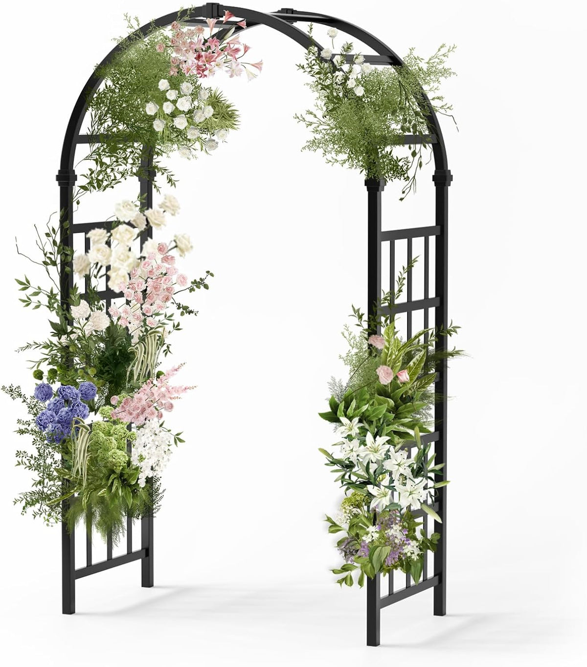 Vinyl Garden Arbor, PVC Wedding Arch for Ceremony Party, Garden Trellis for Climbing Plants Outdoor, Arch Backdrop Stand for Garden, Backyard, Lawn (Black, 39.5in)