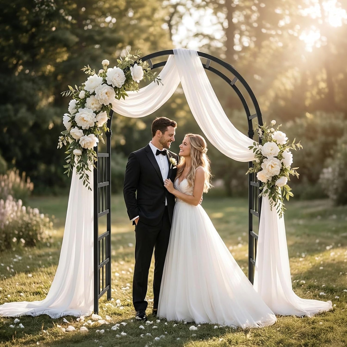 Vinyl Garden Arbor, PVC Wedding Arch for Ceremony Party, Garden Trellis for Climbing Plants Outdoor, Arch Backdrop Stand for Garden, Backyard, Lawn (Black, 39.5in)