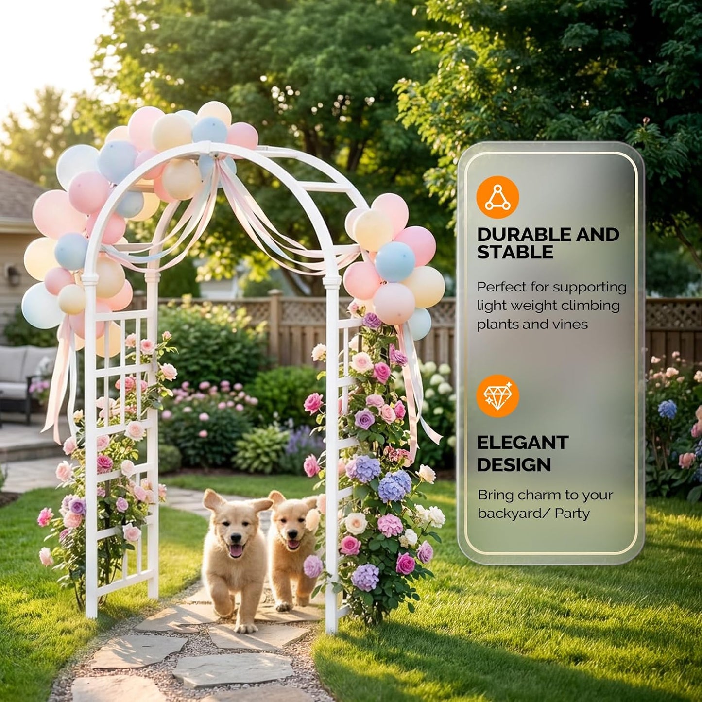 Vinyl Garden Arbor, PVC Wedding Arch for Ceremony Party, Garden Trellis for Climbing Plants Outdoor, Arch Backdrop Stand for Garden, Backyard, Lawn (Black, 39.5in)