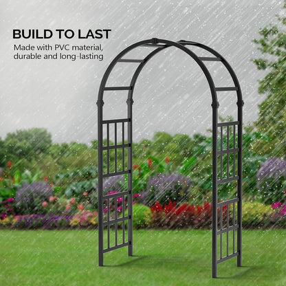 Vinyl Garden Arbor, PVC Wedding Arch for Ceremony Party, Garden Trellis for Climbing Plants Outdoor, Arch Backdrop Stand for Garden, Backyard, Lawn (Black, 39.5in)