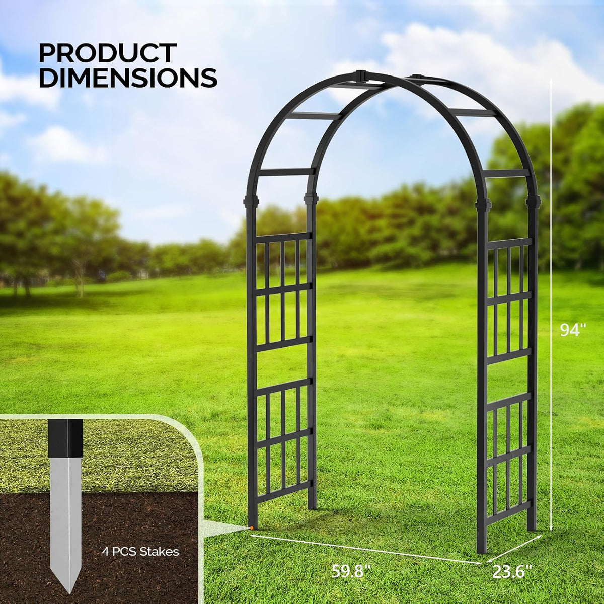 Vinyl Garden Arbor, PVC Wedding Arch for Ceremony Party, Garden Trellis for Climbing Plants Outdoor, Arch Backdrop Stand for Garden, Backyard, Lawn (Black, 39.5in)
