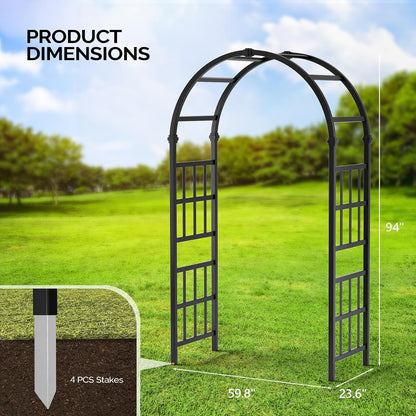 Vinyl Garden Arbor, PVC Wedding Arch for Ceremony Party, Garden Trellis for Climbing Plants Outdoor, Arch Backdrop Stand for Garden, Backyard, Lawn (Black, 39.5in)