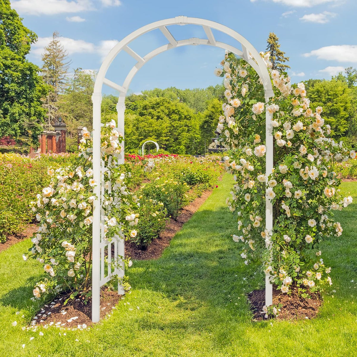 Vinyl Garden Arbor, PVC Wedding Arch for Ceremony Party, Garden Trellis for Climbing Plants Outdoor, Arch Backdrop Stand for Garden, Backyard, Lawn (Black, 39.5in)